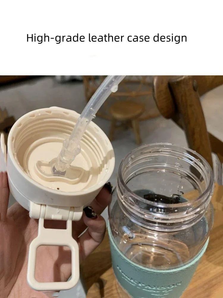 500ml Portable Water Bottle with Straw Creative Cute Leak-proof Plastic Drinking Bottle Milk Coffee Tea Juice Cup Drinkware