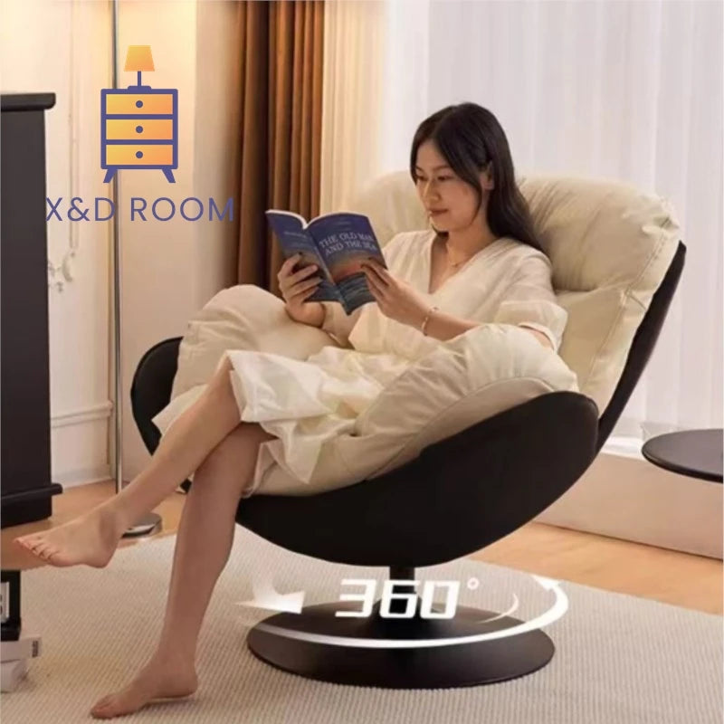 X&D Nordic Single Rotating Sofa Modern Simple Home Living Room Balcony Bedroom Eggshell Chair Light Luxury Lazy Rocking Chair
