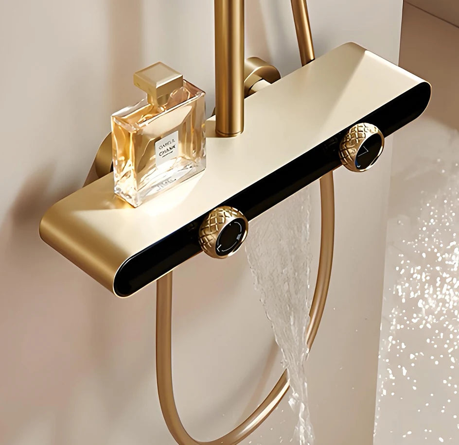 VGX Gold Shower System Set Bathroom Shower Faucet Set 3-way Rainfall Shower Set Shower Mixer Crane with Hand Shower Set White