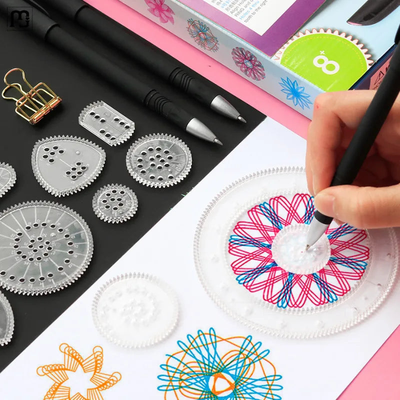 Funny Spirograph Drawing Toys Set Montessori Education Geometric Ruler Toys Drawing Accessories Creative Educational Kids Toy
