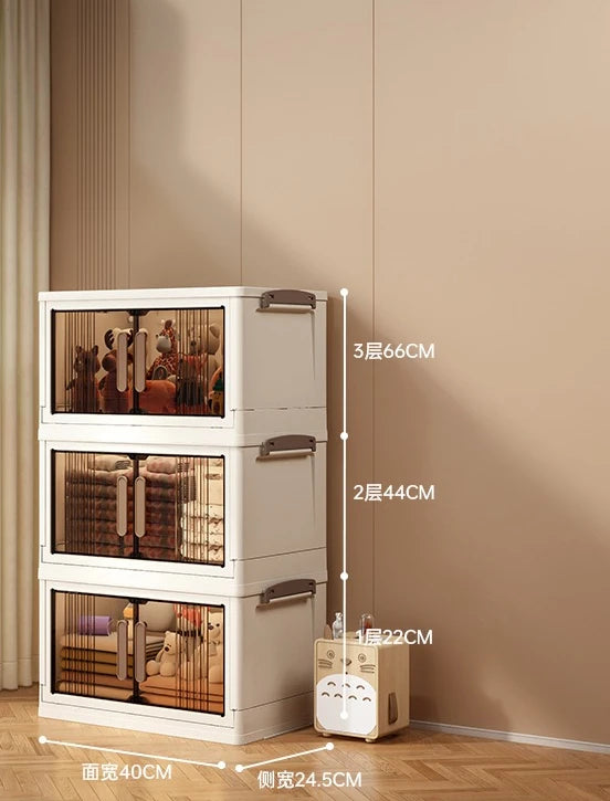 Free Installation Storage Cabinet Living Folding Storage Box Organizer Clothes Livin Dress Room Folding Snack Cabinet with Wheel