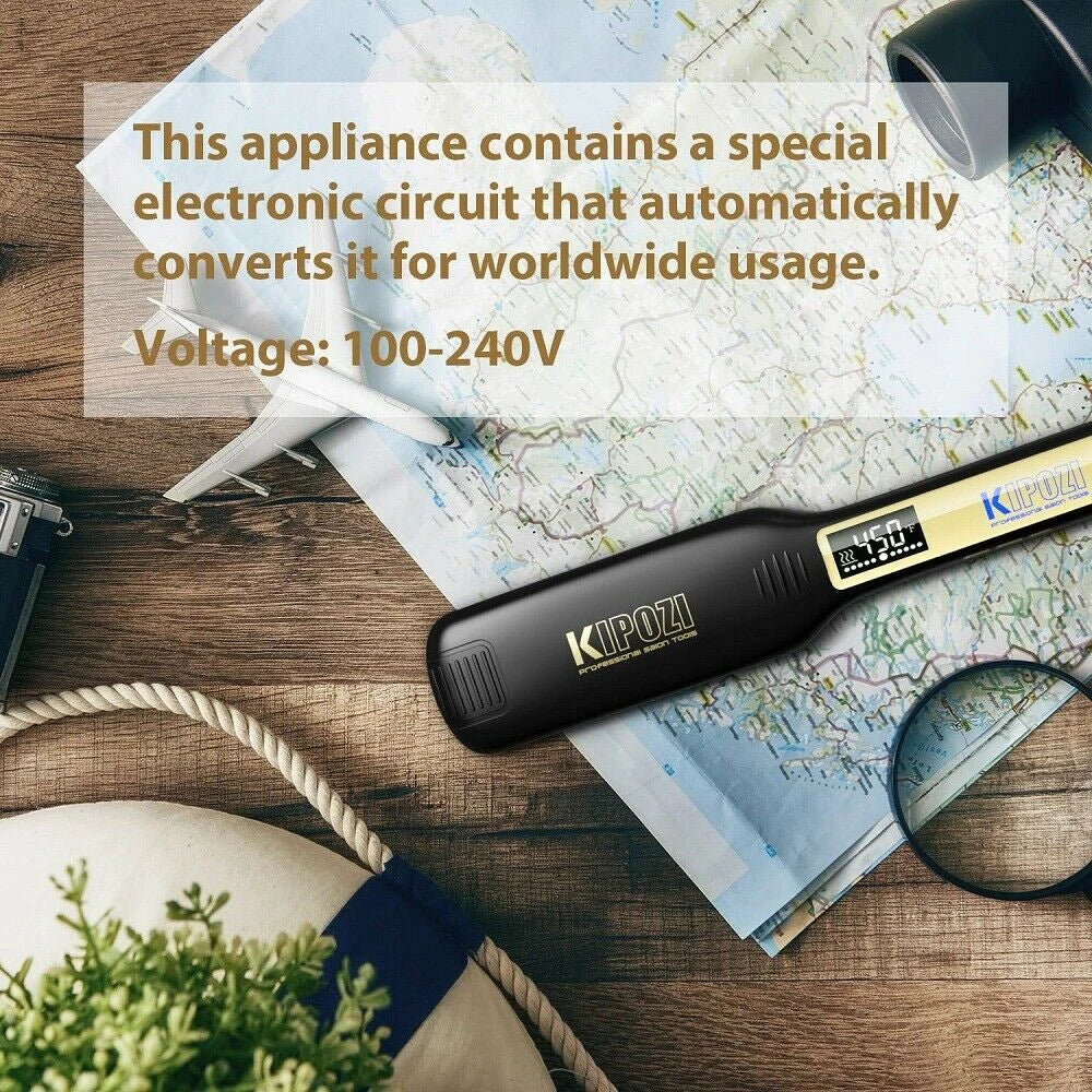 KIPOZI Professional Titanium Flat Iron Hair Straightener with Digital LCD Display Dual Voltage Instant Heating Curling Iron