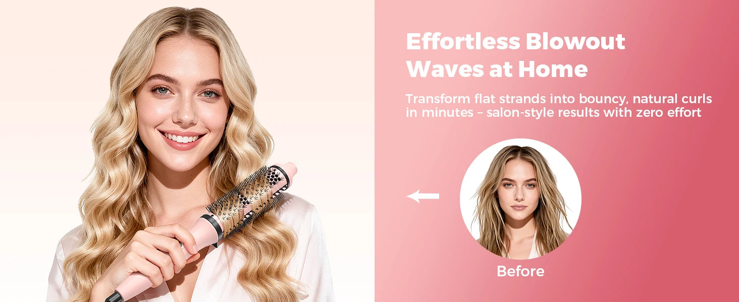 Dual Voltage Thermal Brush, 1.5 Inch Heated Round Brush with Negative Ions & Ceramic for Volumizing, 6 Temps & Auto Shut-Off