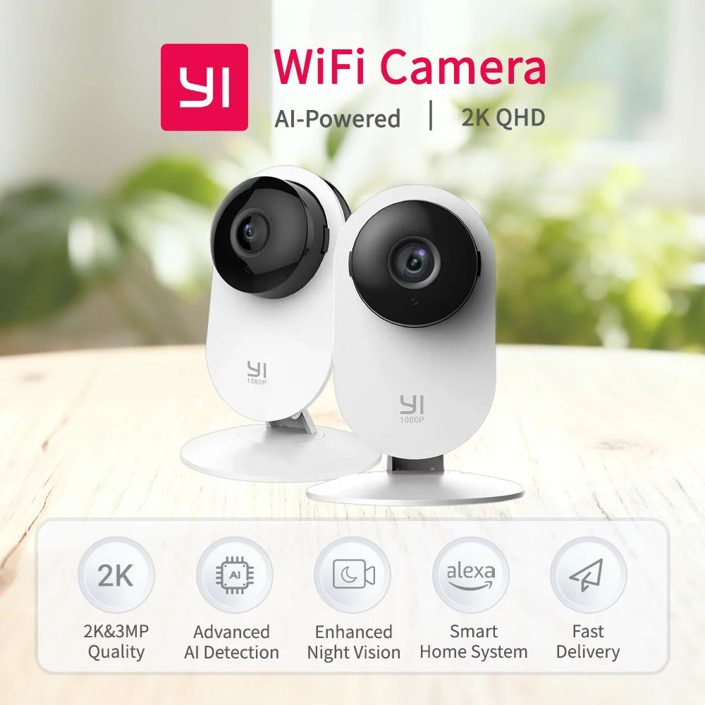 YI 2pcs Pro Camera Kit 2K 3MP, AI-Based Smart Home 2.4G Baby Cam Pet Video Record Surveillance Enhanced Night Vision