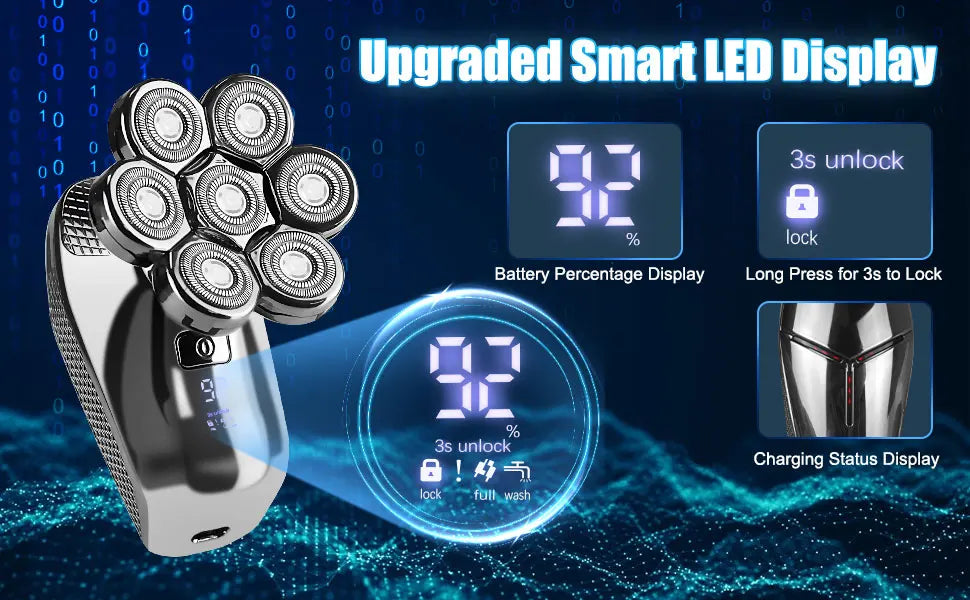 5 in1 Head Shavers for Men 7D, Cordless Bald Head Shaver Wet&Dry Waterproof Electric Razor for Men with LED Display Grooming Kit