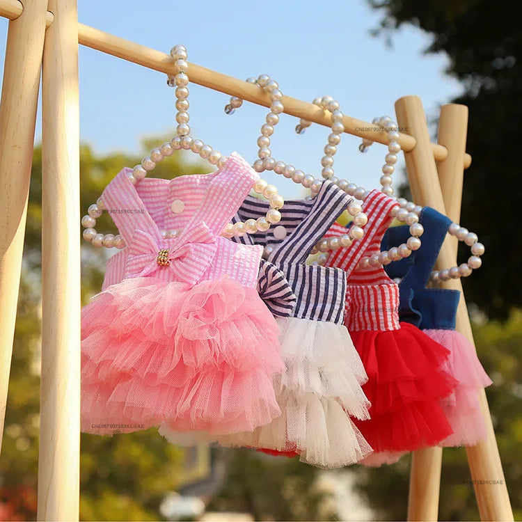 Cat Summer Dress Dog Lace Skirt Pet Clothing Chihuahua Stripe Skirt Puppy Cat Princess Apparel Cute Puppy Clothes Cat Lace Skirt