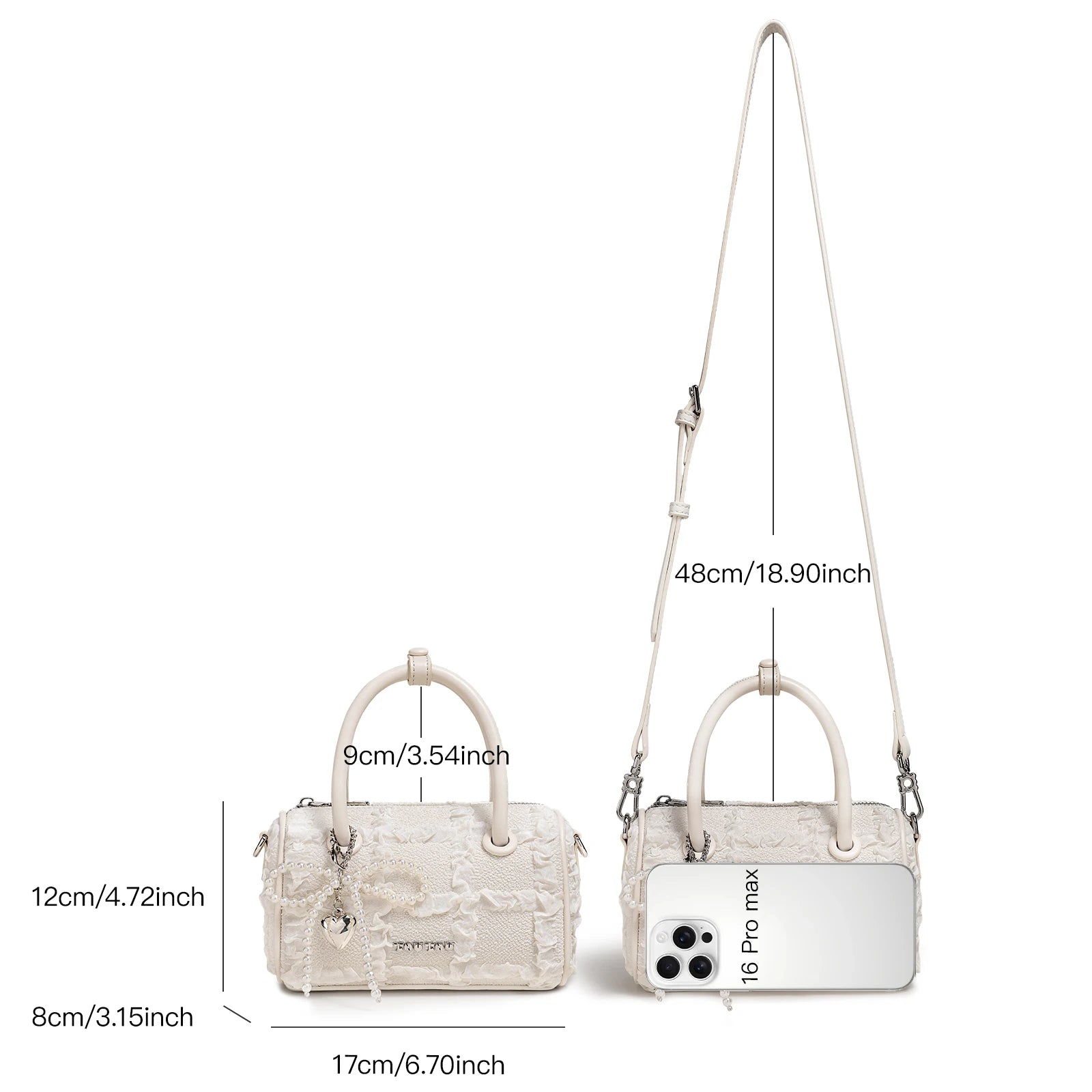 TOUTOU Women Boston Bowling Bag Charm Original Designer Brand White Handbag Adjustable Shoulder Strap Teacher Christmas Gift