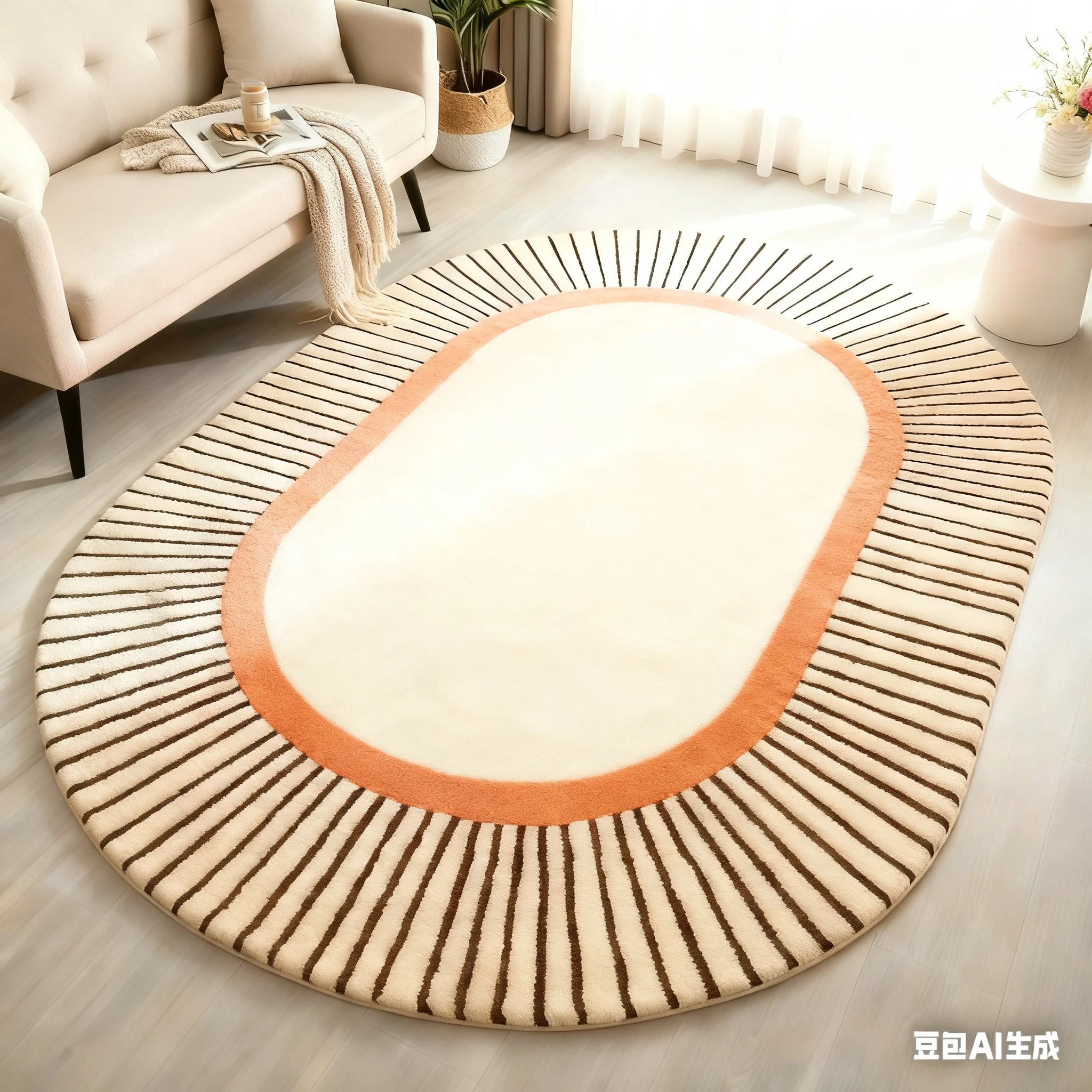 Modern Style Bedroom Decor Line Carpet Anti-slip Carpets for Living Room Thick Plush Lounge Oval Floor Mat Fluffy Soft Study Rug