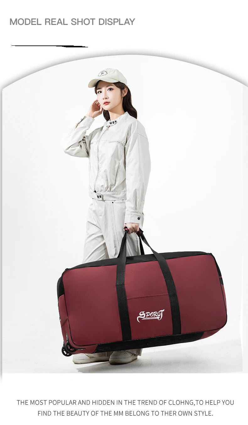 Unisex Wheeled Travel Bag Universal Foldable Luggage Bags with Wheels Large Capacity Waterproof Luggage Storage Carrier Handbag
