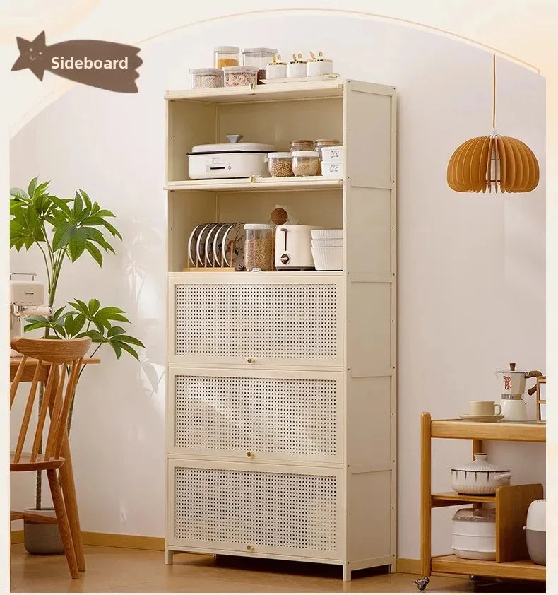 White Living Room Floor Cabinet for Tatami Bay Window Storage Cabinet Multifunctional Balcony Organizer Space-Saving Cupboard