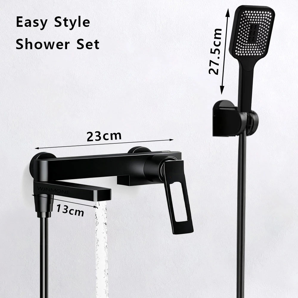 High Quality Solid Brass Bathroom Bathtub Shower Faucet Set Wall Mounted Rainfall Mixer Water Tap Black Split Shower System Kits