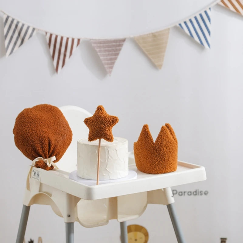 Baby Teddy Velvet Balloon Crown Hat Headwear Star Fairy Stick Happy Birthday Party Decoration Newborn Photography Accessories