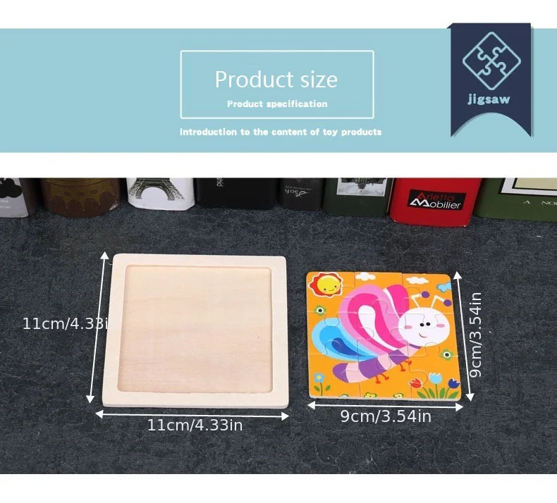 11cm/4.33in Kids Wooden Jigsaw Puzzle Games Cartoon Animal Vehicle Pattern Children Montessori Educational Toys