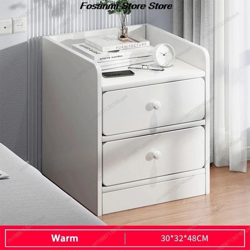 Minimalist Ultra Slim Nightstand Modern Narrow Bedside Table with Open Shelf and Drawers Space Saving Storage for Small Bedroom
