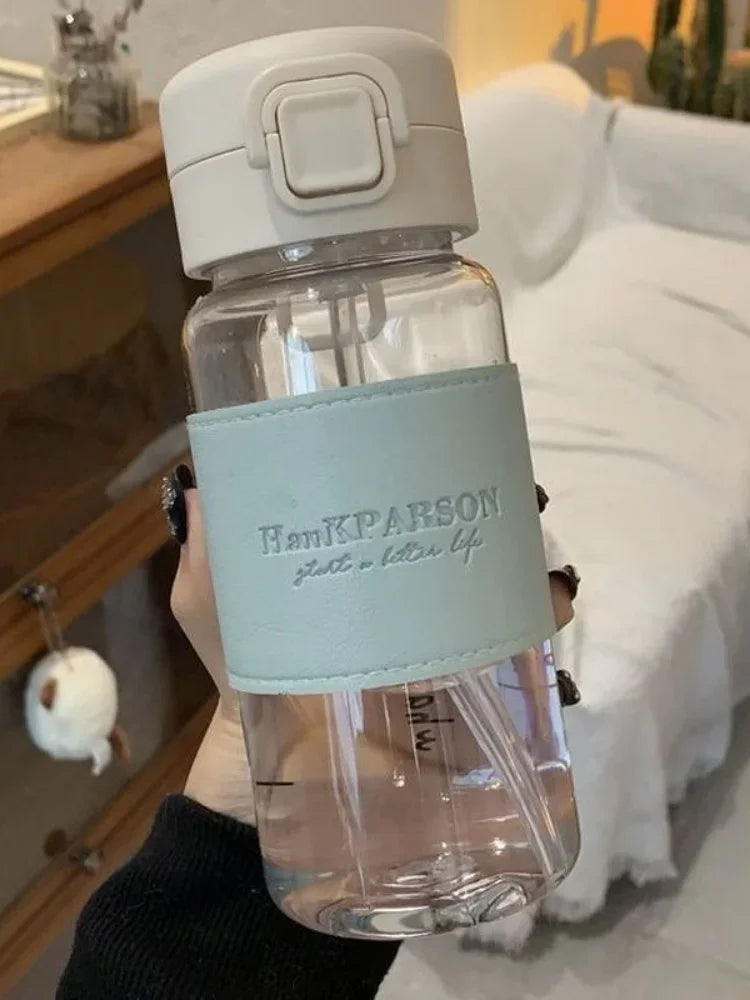 500ml Portable Water Bottle with Straw Creative Cute Leak-proof Plastic Drinking Bottle Milk Coffee Tea Juice Cup Drinkware