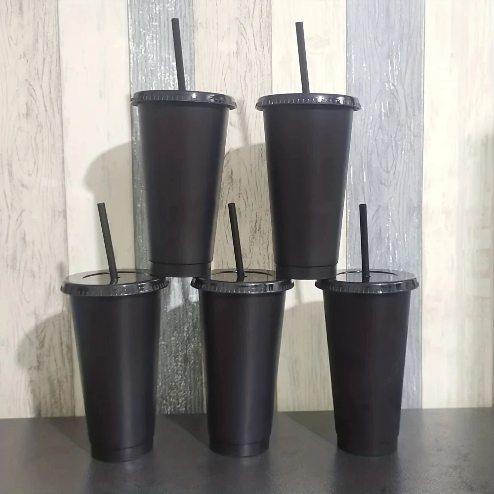 5/10pcs 24oz Tumblers With Lids And Straws Reusable Plastic Cups Iced Coffee Large Water Bottle Party Cold Mug Summer Drinkware
