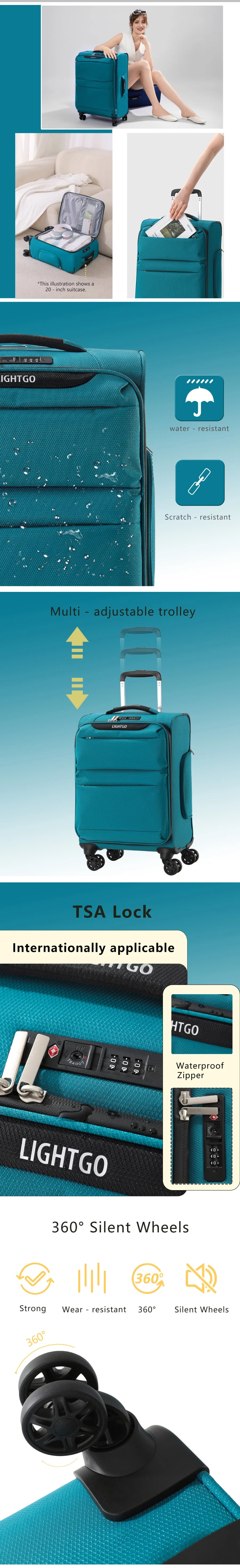 LightGo Ultra Lightweight Waterproof Expandable Large Capacity Suitcase 8 Wheel Silent Spinner Fashion Check in Luggage Carry-on