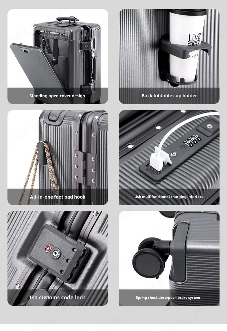 Aluminum Frame Luggage Password Carry on Luggage with Wheels Quiet Universal Wheel Fashion Travel Box Pull Rod Box