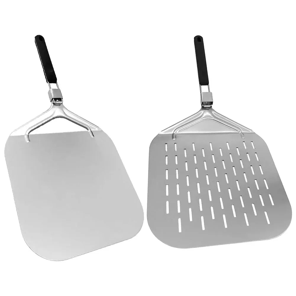 Pizza Shovel Perforated/Smooth Shovel Paddle Pizza Oven Turning Peel Stainless Steel Baking Kitchen Tool Spatula Foldable Handle