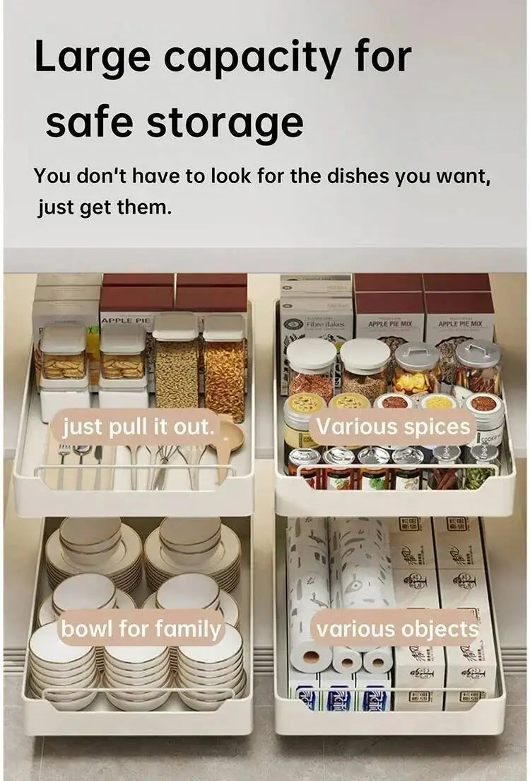 Box With Sliding Rail Pull-Out Cabinet Storage Rack Spice Pantry Shelves Drawer Kitchen Organizer Basket