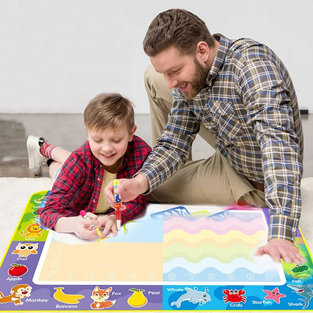 No Mess Kids Water Drawing Mat  Doodle Coloring Board with Magic Pens & Stamps Educational Montessori Toy Gift for Boys Girls