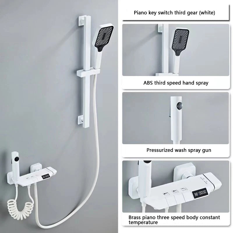 New Design Gun Grey Bathroom Shower System Set Piano Keys Brass LED Digital Shower Faucet Bath Hot and Cold Mixer Shower Tap Set