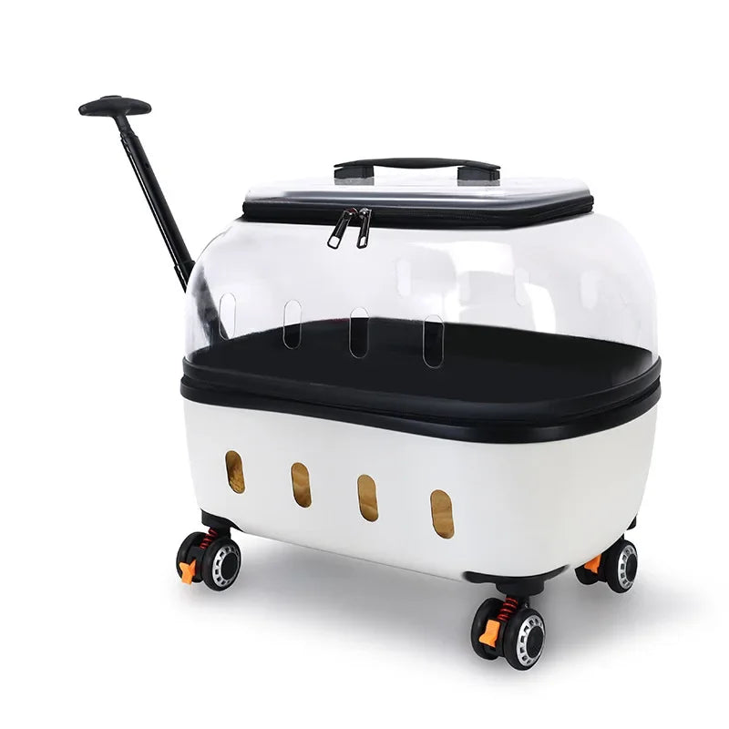 Fashion Transparent Cat Cage Large Capacity Pet Suitcase Breathable Cat Carriers Pull Rod/Handheld Dual Use Cat Transport Cart