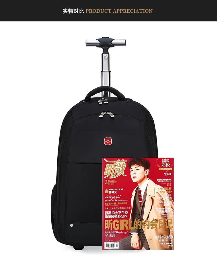 Men Trolley Backpack Shoulders Travel Bag with Wheels 24 Inch Students Rolling Luggage Business Trolley Large Capacity Suitcases