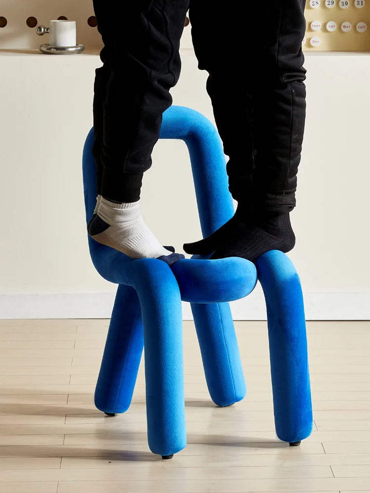 Nordic Style Creative Curved Chair, Plush Upholstered Kids/Accent Living Room Furniture