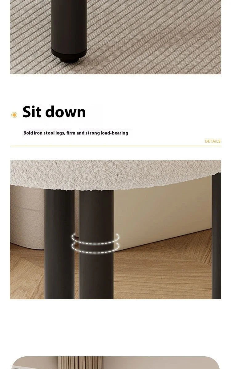 Cloud Vanity Stool Plush Lambwool Round Silhouette, Bedroom Makeup Chair with Designer Cloud Aesthetic Ergonomic Lumbar Support