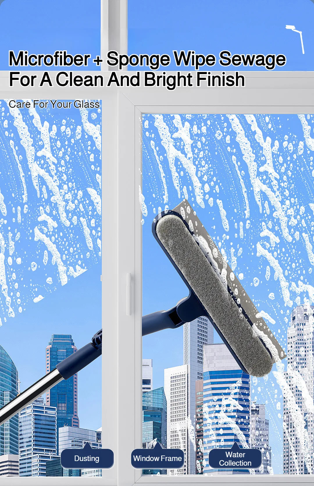 2in1 Highrise Glass Brush Window with Squeegee and Mini Brush Rotatable Glass Wiper Home Cleaning Tool for Glass,Walls and Floor