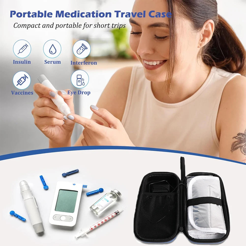 Insulin Cooler Travel Case TSA Approved Portable Medication Organizer with Thermometer and Ice Pack Insulated Diabetic Cooler