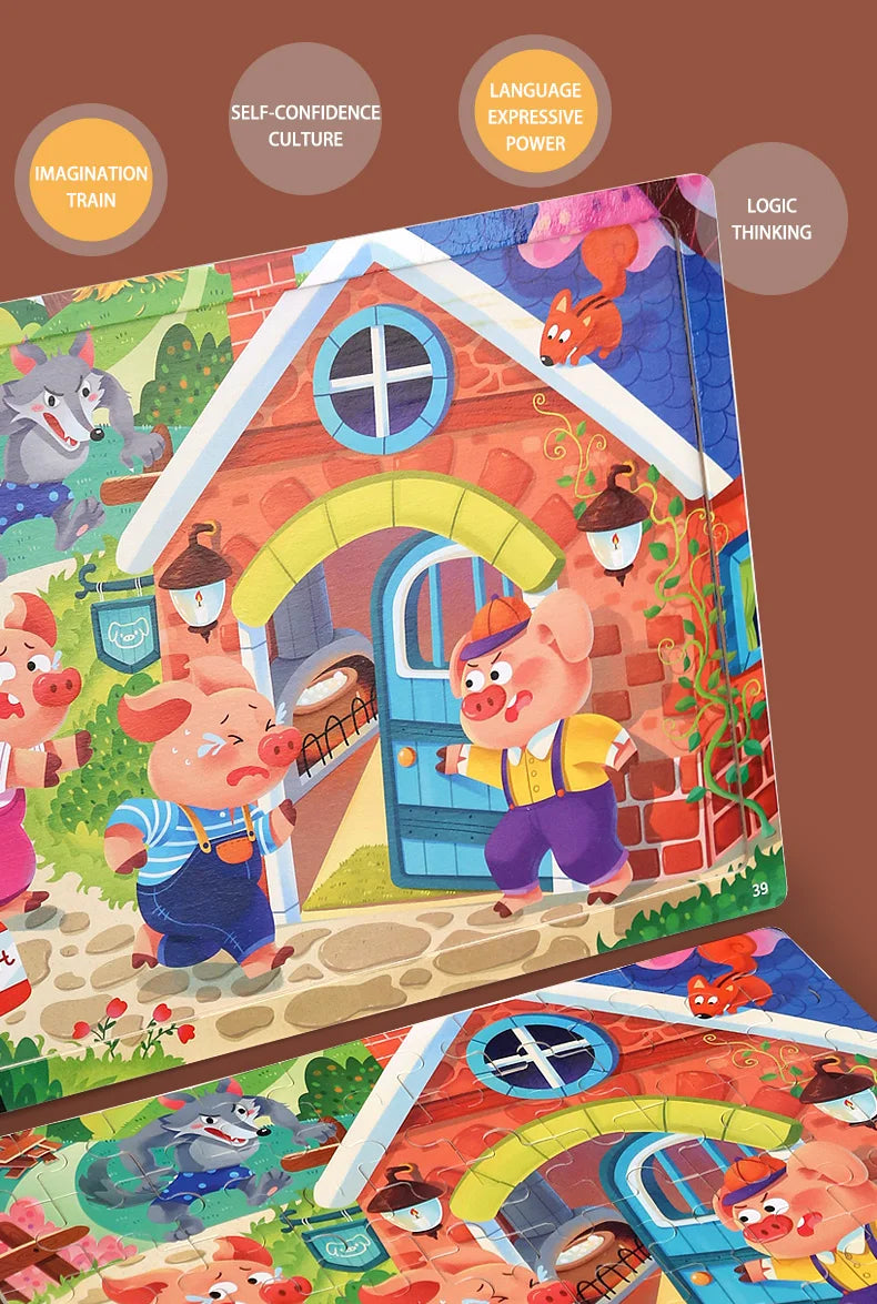 Clearance_60PCS Wooden Jigsaw Color 3D Puzzle Cartoon Characters Animal Early Educational Learning Logical Thinking Focus Puzzle