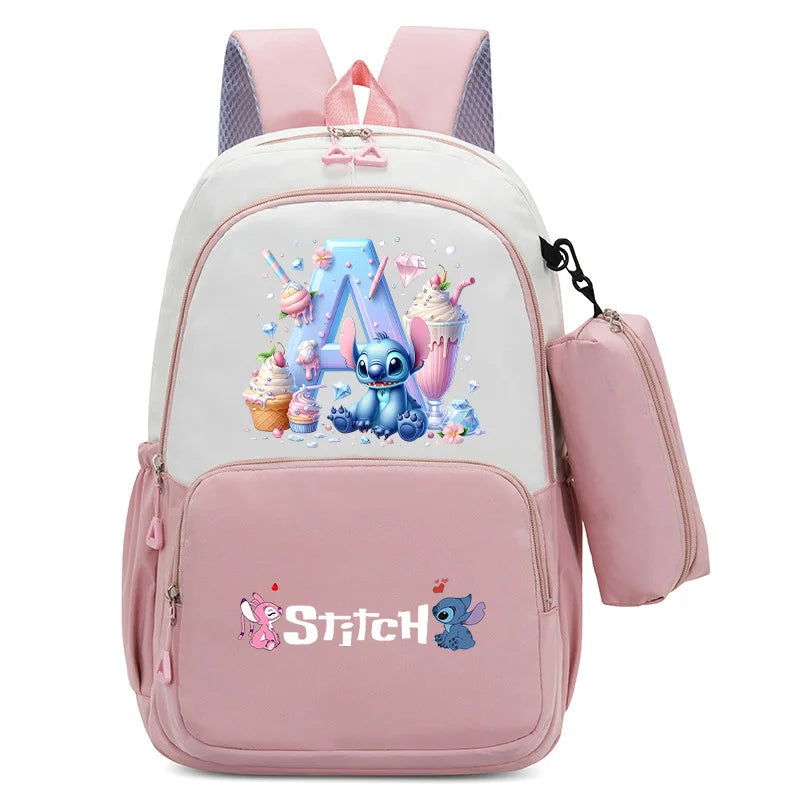Stitch Disney Girls Schoolbag with Pencil Bags Women Travel Bag New Backpacks for Student Children Large Capacity Bookbag Gifts