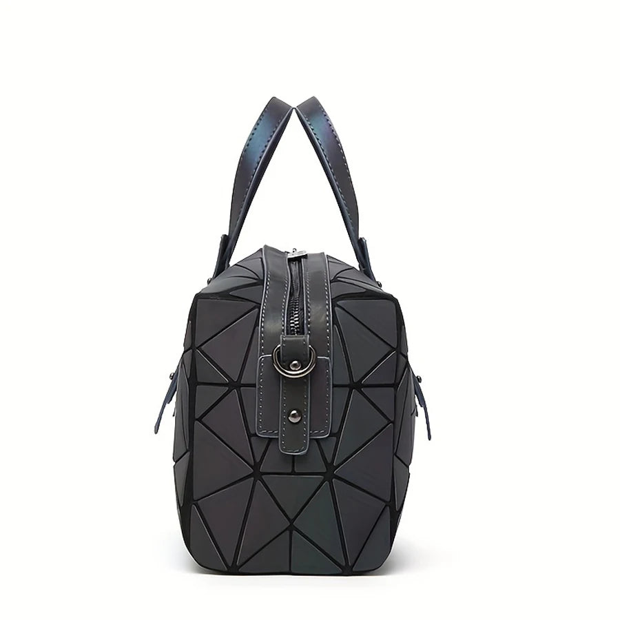 Ladies' geometric diamond handbag, luminous shoulder bag, large-capacity Boston bag, foldable women shoulder crossbody bag