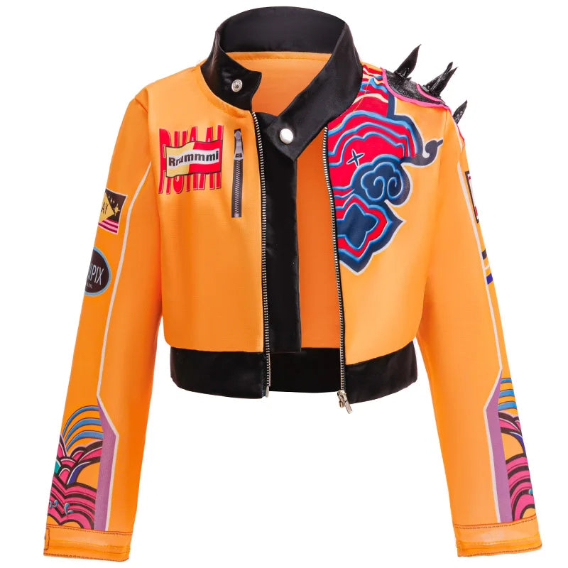 Girl Devil Hunter Pop Singer Embroidered Coat Top Shorts Tassel Necklace 4-piece Halloween Stage Set 4-12-year-old Girl Clothes