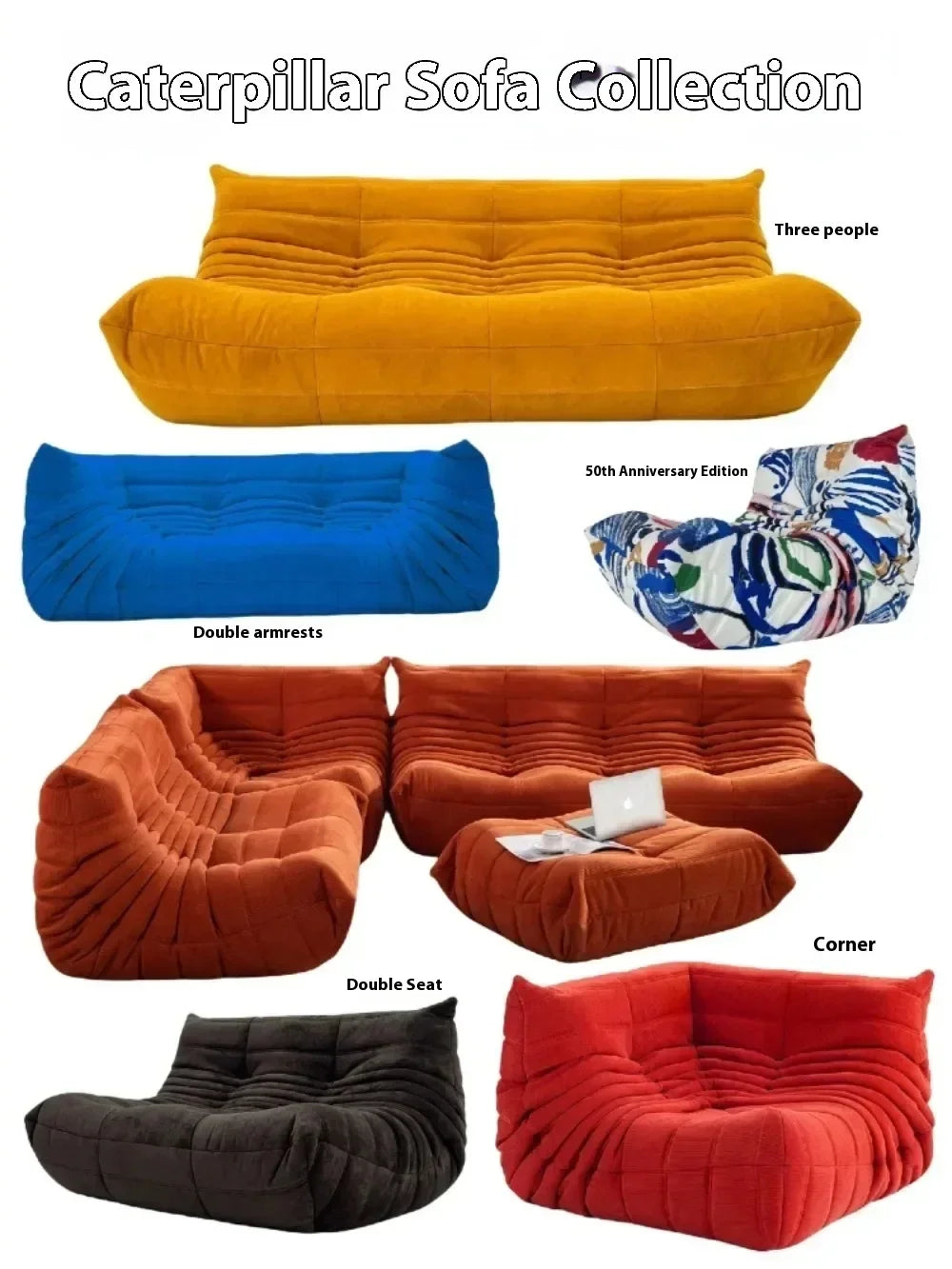 Fashion Freehand Space Original First Layer Cowhide Three-person Italian Minimalist Togo Caterpillar Lazy Sofa Lazy Sofa