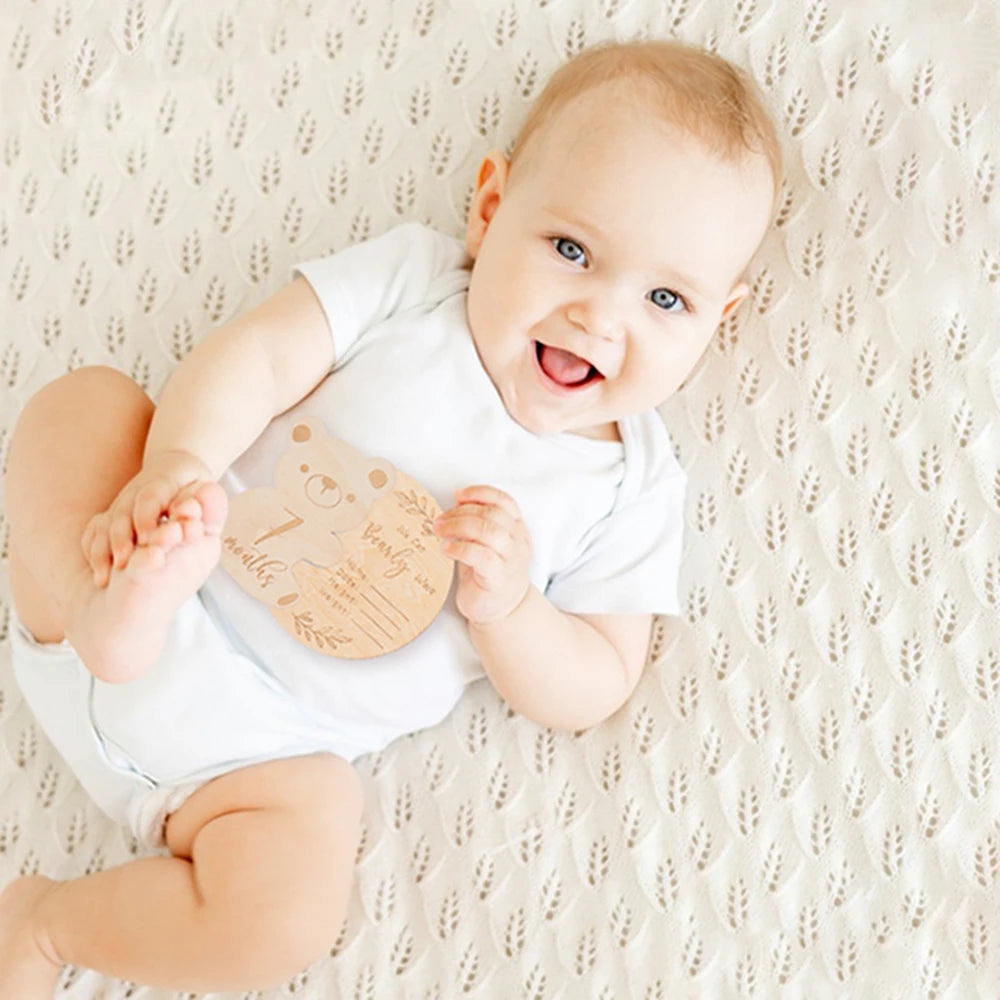 Baby Wooden Milestone Cards Bear Puzzles Memorial Monthly Cards for 0 12 Months Newborn Photography Accessories Birthing Gift