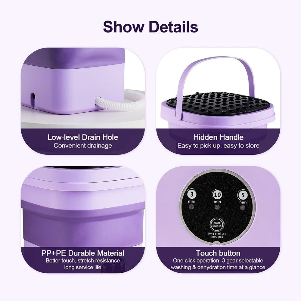 6.5L Small Folding Washing Machine Portable Washing Machine Automatic Modes Laundry Clothes Laundry Bucket Washing Machine