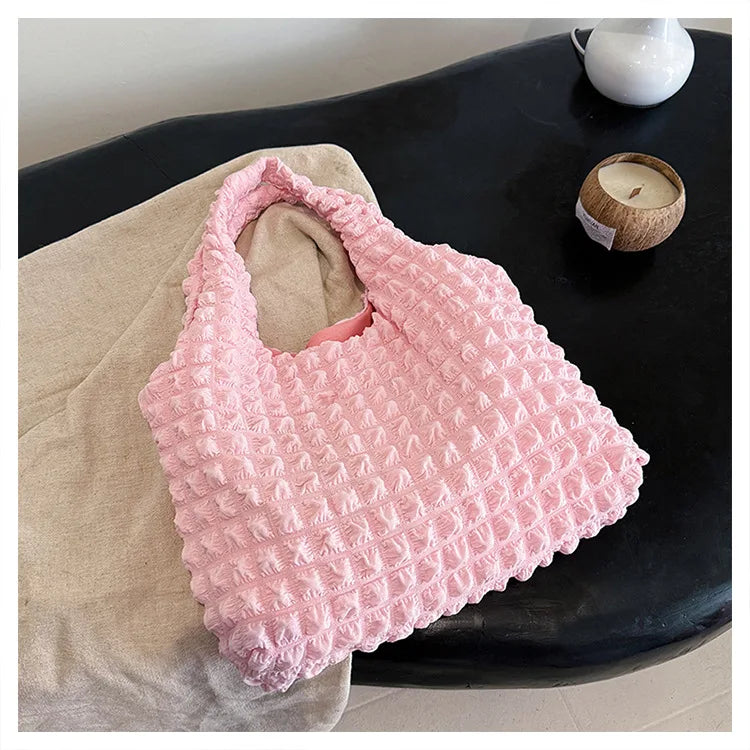 Crossbody Bag With Pleated Design Embroidered Plaid Shoulder Bag Underarm Bags Simple Large Capacity Quilted Tote Bags For Women