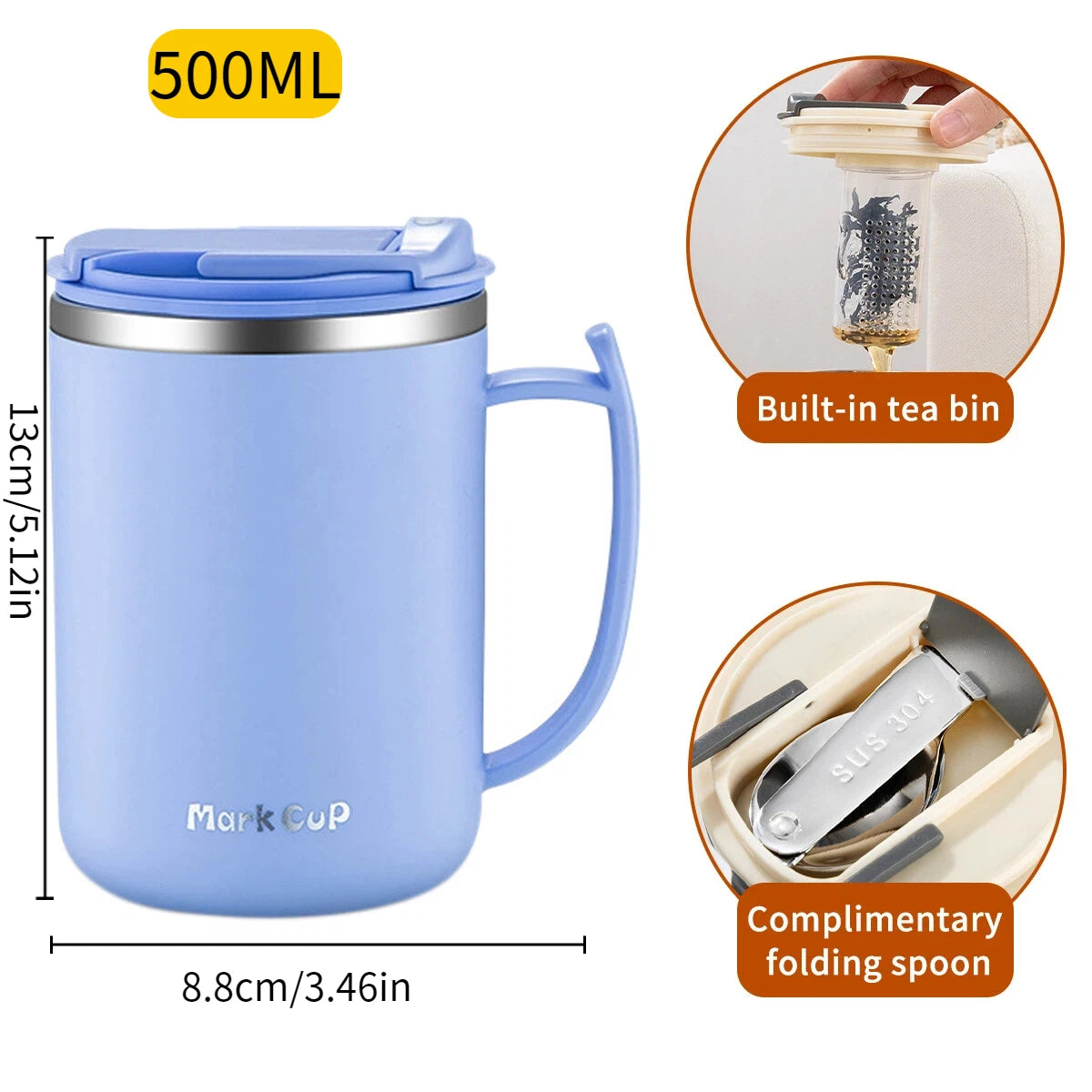 500ml Double-layer Mug 304 Stainless Steel Insulated Coffee Cup With Handle Portable Sealed Water Cup Drinkware For Student Kid