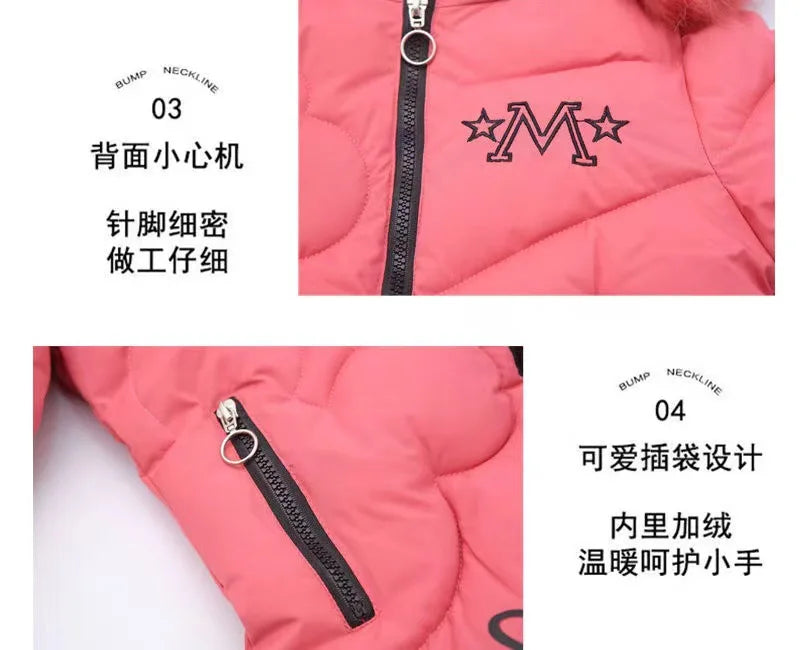 5-14 Years Old Winter Boys Girls Jacket Long Style Hooded Fur Collar Colorful Heavy Coat For Kids Children Outerwear