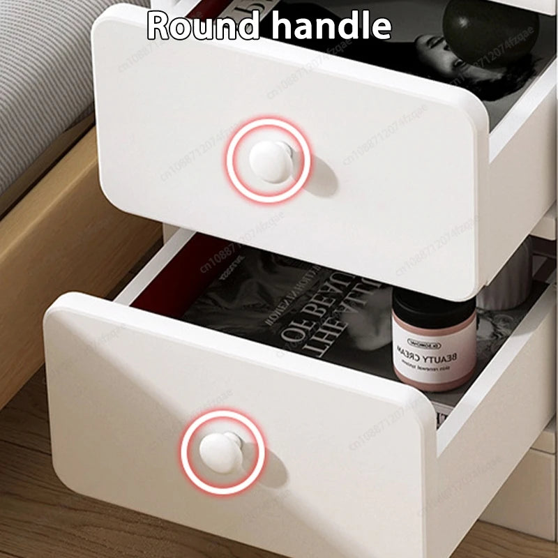 Minimalist Ultra Slim Nightstand Modern Narrow Bedside Table with Open Shelf and Drawers Space Saving Storage for Small Bedroom