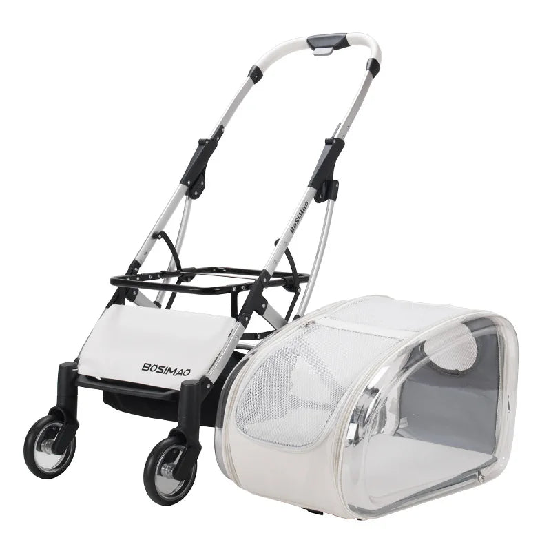 2023 New Transparent Pet Cart Dog and Cat Walking Cart Small Medium Sized Dog Pulled Stroller Lightweight Foldable Detachable