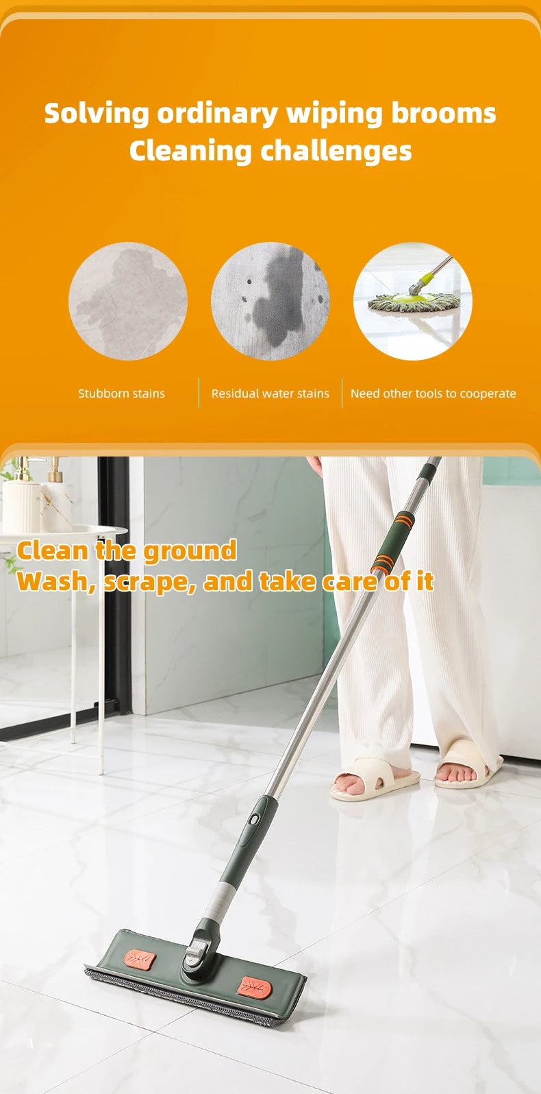 72-226CM Extended Window Cleaning Tool Glass Cleaner Mop with Silicone Scraper Window Cleaning Brush Household Cleaning Tools