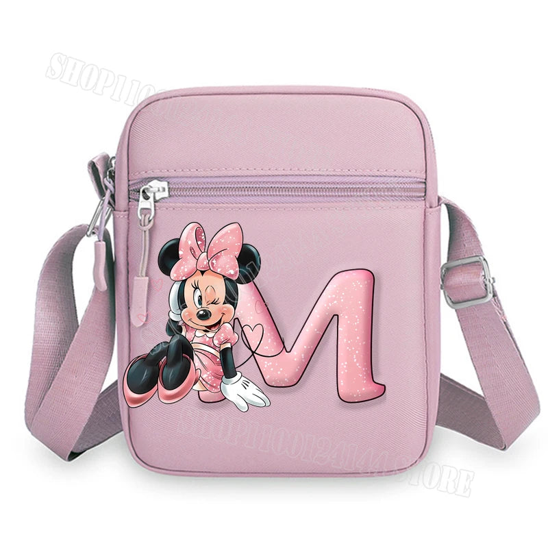 Mickey Minnie Disney Women Pink Shoulder Bag Fashion Mini Oxford Mobile Phone Bag Crossbody Bag Kawaii Ladies Waist Pack Gift