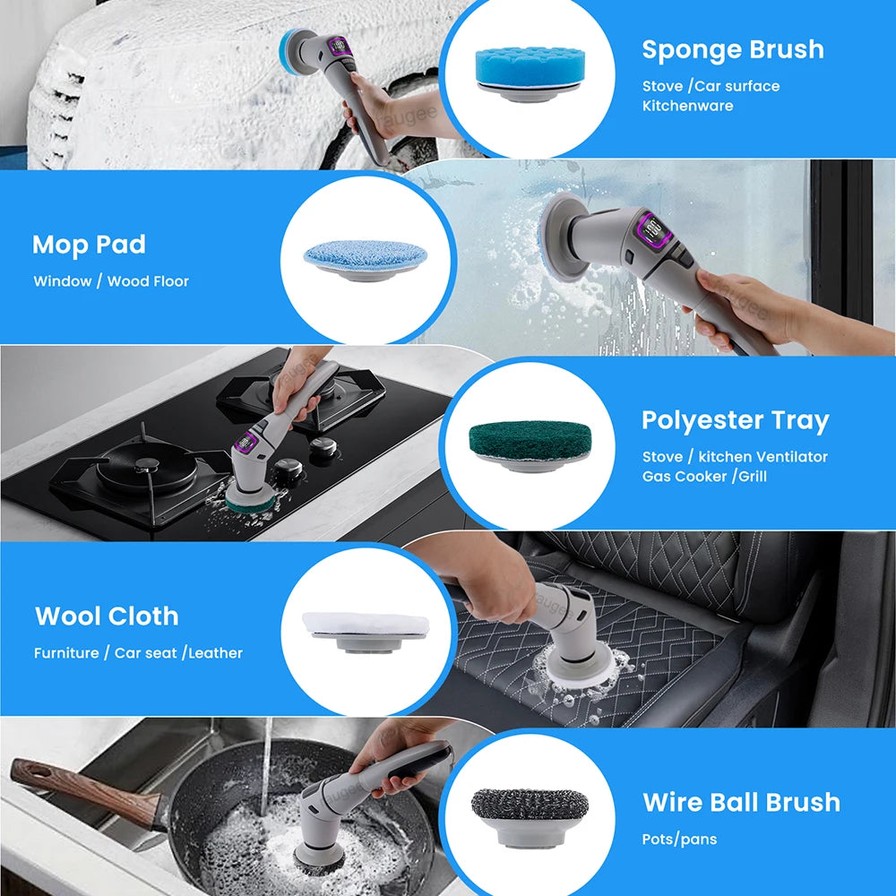 Electric Bathroom Cleaning Brush 10 in 1 Multifunctional Household Wireless Electric Spin Scrubber Cleaning for Kitchen Toilet