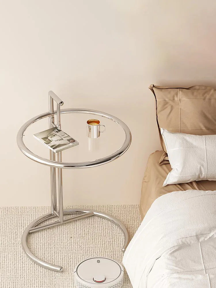 Nordic Glass Coffee Tables Living Room Furniture Side Table Balcony Stainless Steel Lifting Tea Table Transparent Bedside Tables