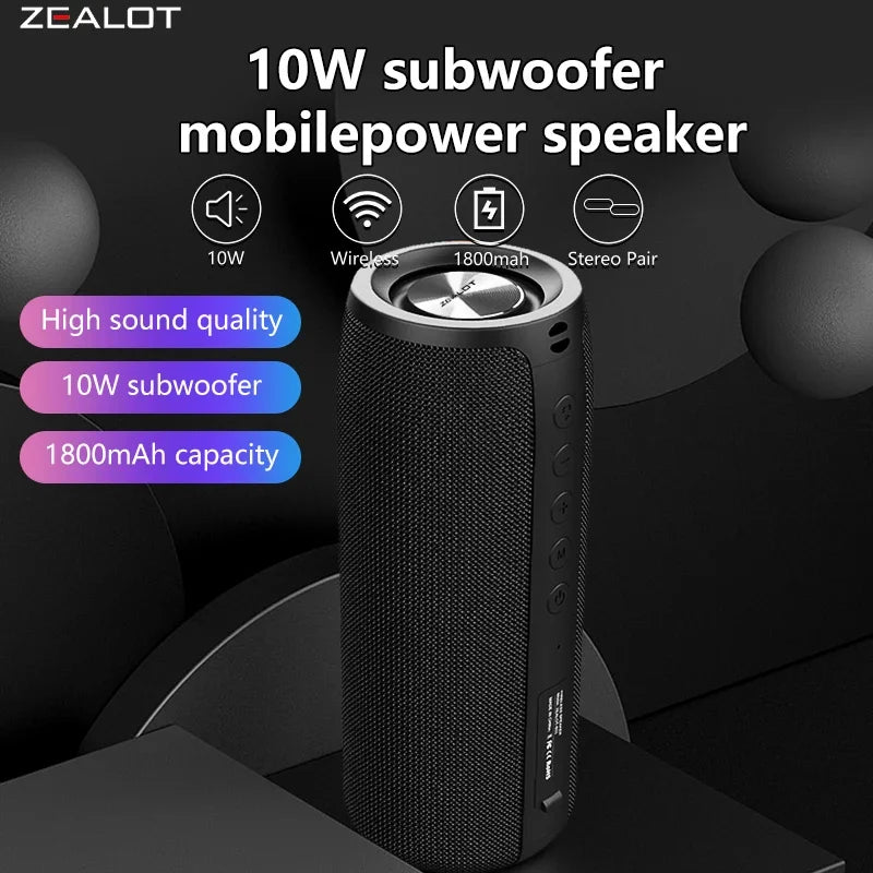 Zealot -S51 Wireless Speakers, Outdoor Portable Subwoofer Speaker ,Waterproof IPX 5, , Dual Pairing,1800mAh