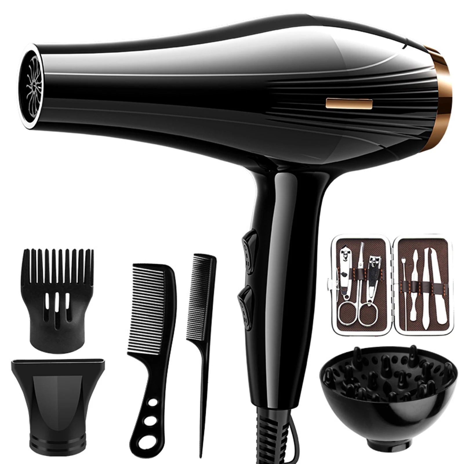6 In 1 High-Powered Low Noise Hair Dryer Powerful Fast Dry Hot Cold Wind Hair Dryer For Home Travel Hair Styling
